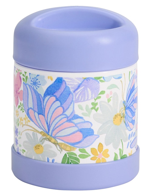 Recipiente térmico de acero inoxidable Mackenzie Butterfly Garden con tapa rosca 295 ml