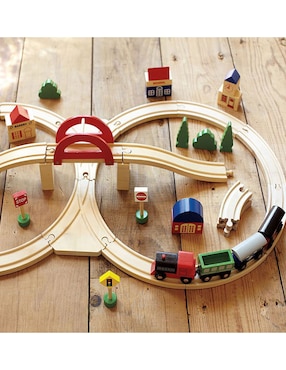 Set estación de tren pista armable wooden train
