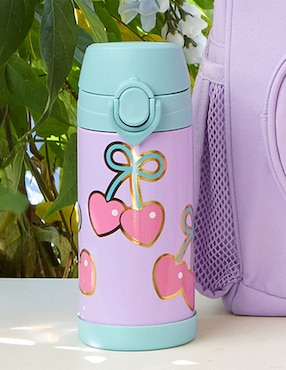 Termo de acero inoxidable Mackenzie SCL Cherry Bows con tapa flip top 355 ml