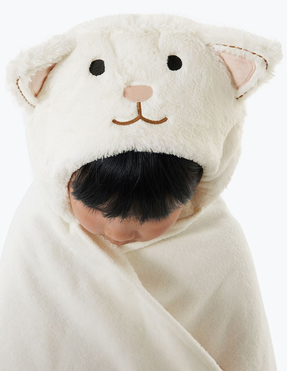 Toalla con gorro Faux-Fur Critter de algodón infantil 5