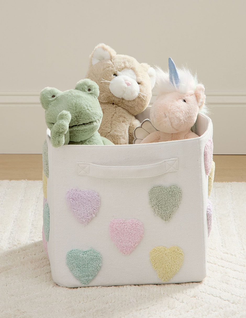 Cesto multiusos Embroidered Hearts de algodón
