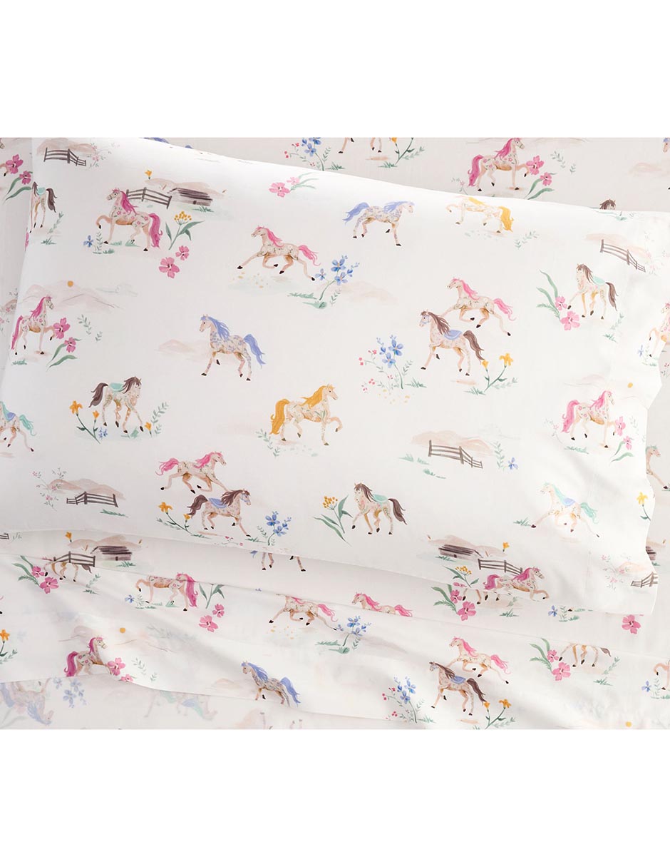 Juego de sábanas de algodón Floral Horse