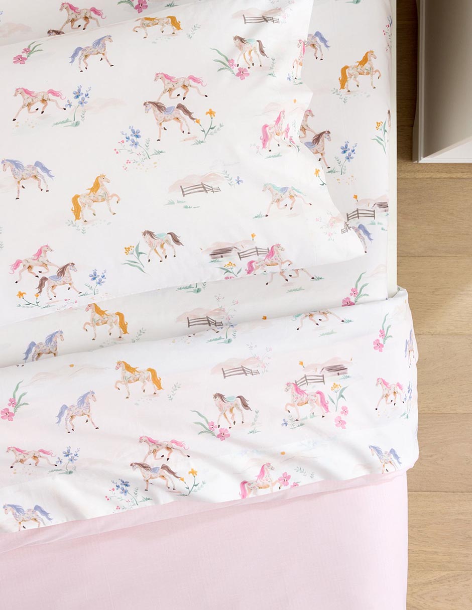 Juego de sábanas de algodón Floral Horse