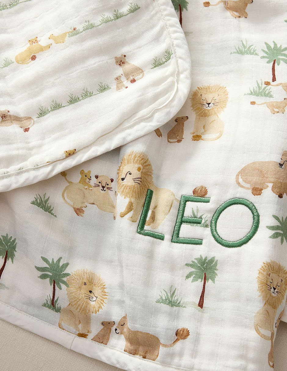Cobija de tejido plano Lion Family para bebé 3