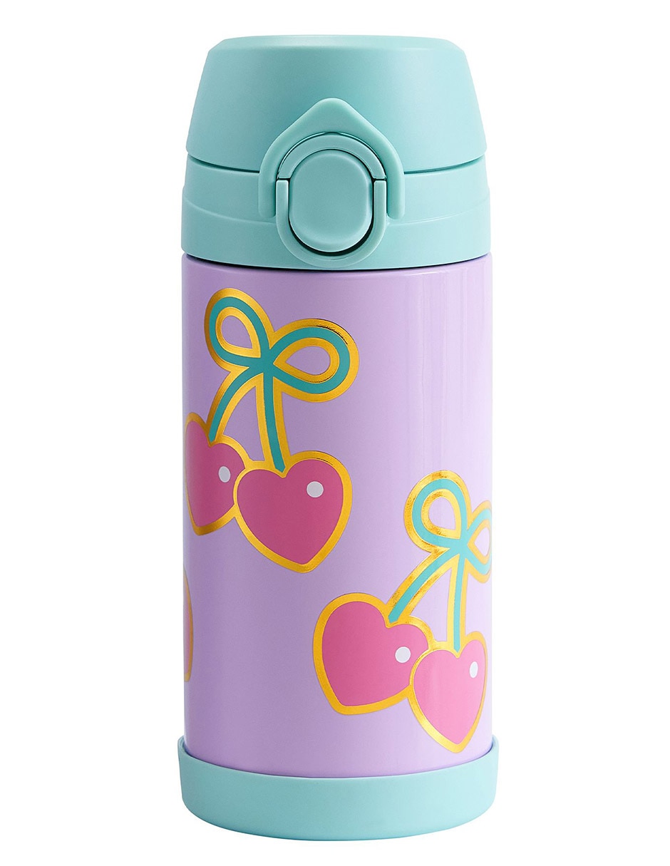 Termo de acero inoxidable Mackenzie SCL Cherry Bows con tapa flip top 355 ml